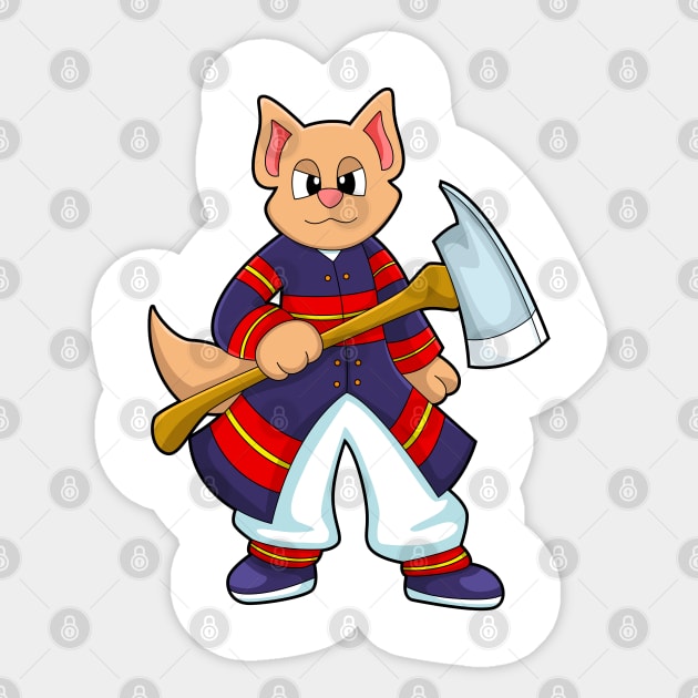 Cat as Firefighter at Fire department with Axe Sticker by Markus Schnabel